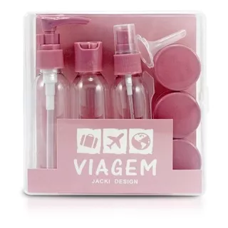 Kit De Frascos Para Viagem Porta Shampoo Mala Mini 9 Peças Cor Rosa-claro