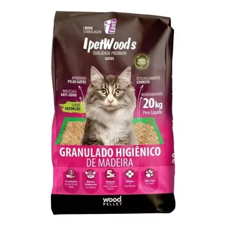 Granulado Higiênico De Madeira Ipet Wood's Gatos - 20kg X 20kg De Peso Neto