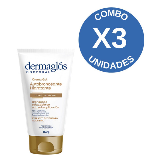 Combo X3 Dermaglos Crema Gel Autobronceante Hidratante 150gr