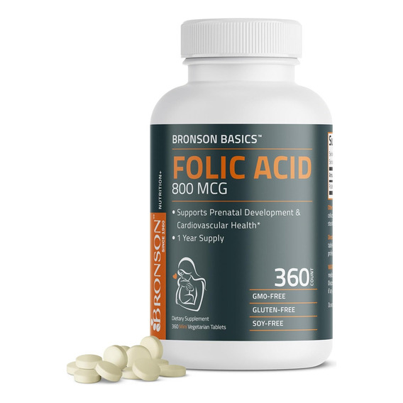 Acido Folico Desarrollo Prenatal 800 Mcg 360 Tabletas Sabor Sin Sabor