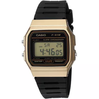 Reloj Casio F-91wm-9adf Unisex Original 100% Original Color De La Correa Negro Color Del Bisel Negro Color Del Fondo Dorado
