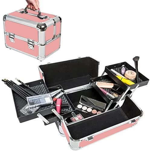Maleta Valija Maquillaje Profesional Cosmetico Organizador Color Rosa