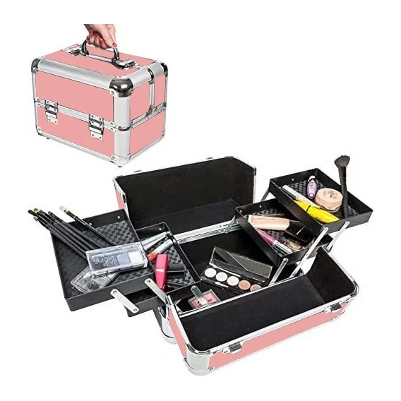 Maleta Valija Maquillaje Profesional Cosmetico Organizador Color Rosa