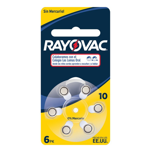 Pilas Para Audífono Rayovac Blister 6un Tamaño 10 13 312 675 Tamaño L10