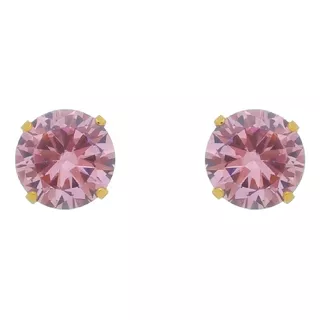 Par Brincos Banhado Ouro 18k Zirconia Luxo 8 Mm Antialérgico Cor Rosa