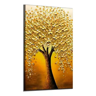 Quadro Canvas Decorativo Árvore Da Riqueza Dourada 60x90