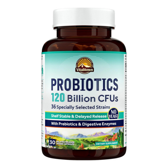 Vitalitown Probioticos Prebioticos Enzimas Digestivas 36 Cepas 120 Billones Cfu Colon Lactobacilos Fibra Prebiotica Digestion Hombre Y Mujer 30 Caps