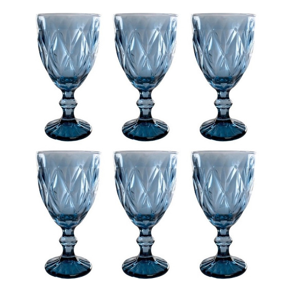 Set 6 Copas De Cristal Labrado Copa Vidrio Colores Color Azul Cobalto