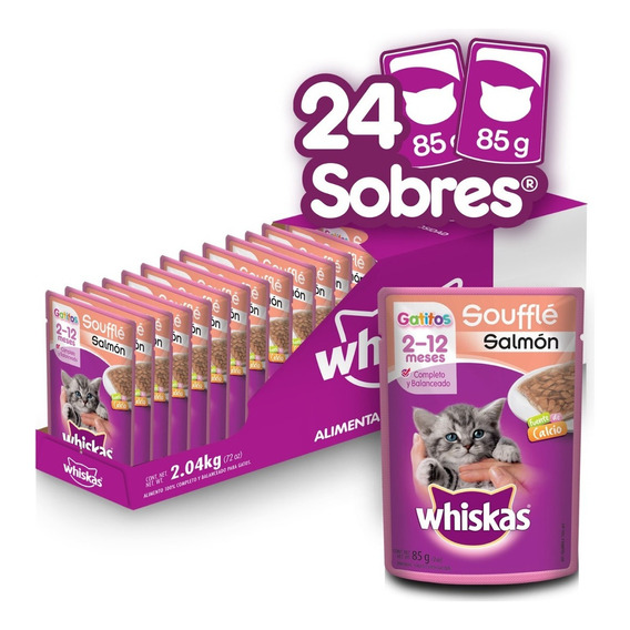 24 Sobres De Alimento Húmedo Whiskas Sabor Soufflé De Salmón