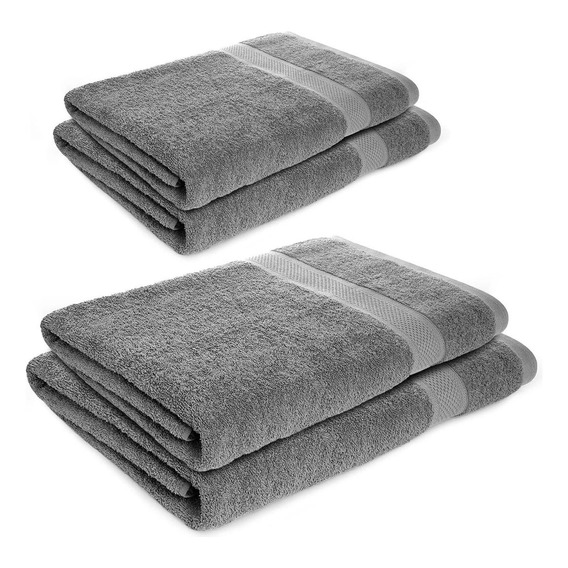 Kit X4 Toallas De Baño De Cuerpo 100% Algodón 70x140 Cm Azul Color Gris