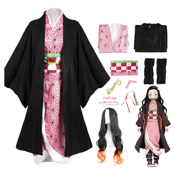 Demon Slayer Cosplay Kimono Traje Para Niños-nezuko/tanjirou