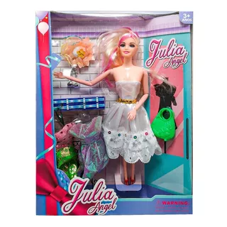 Boneca Julia Angel Com Acessórios Bolsa E Vestidos 