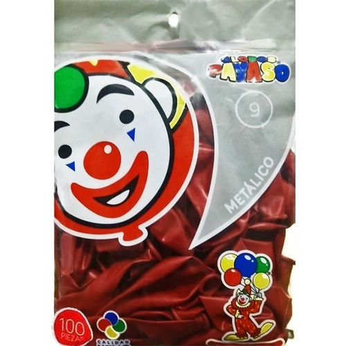 Globo Latex Decorator Metalico N° 9 Payaso Bolsa/100pz Color Rojo