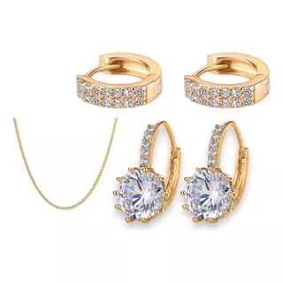 Arracadas Set 2 Pares Oro 18k Lam Y Zirconias