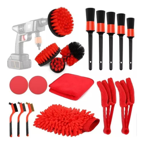 Limpieza De Auto Hogar Set Cepillos Para Taladro 18 Piezas Color Rojo