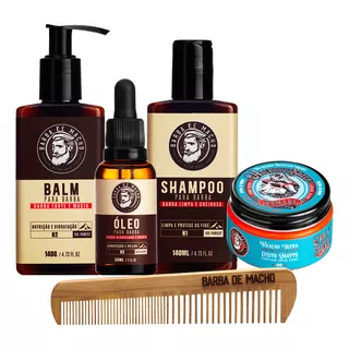 Kit Barba Shampoo Balm Óleo Pomada Matte - Barba De Macho