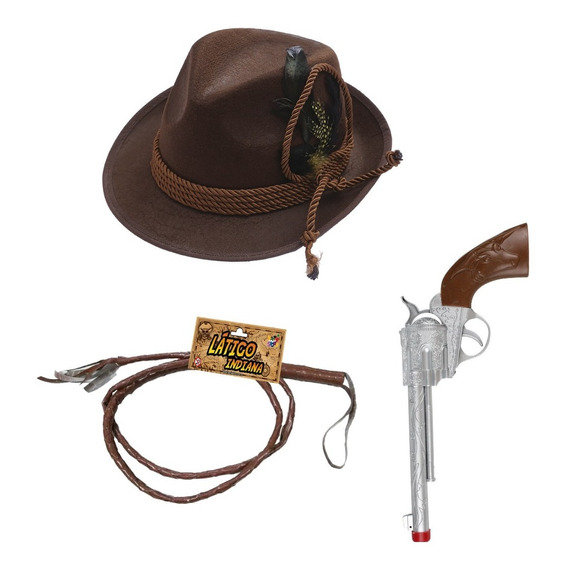 Combo Disfraz Indiana Jones Harto Gorro Latigo Pistola Kit