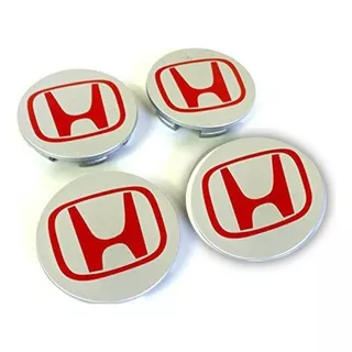 Centros De Llantas Honda Civic Color Plateado Logo Rojo X4