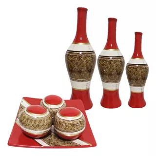 Conjunto Enfeite Vaso Decorativo Ceramica Para Sala Mesa