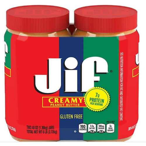2 Pack Jif Creamy Peanut Butter Crema Cacahuate 1.36kg C/u