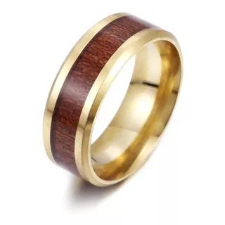 Anillo Acero Inoxidable Color Oro Madera Para Hombre Mujer