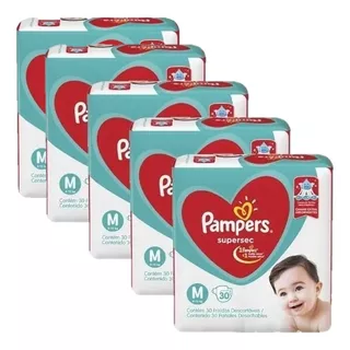 Kit 5 Pacotes Fraldas Pampers Descartável Infantil Atacado Tamanho Médio (m)