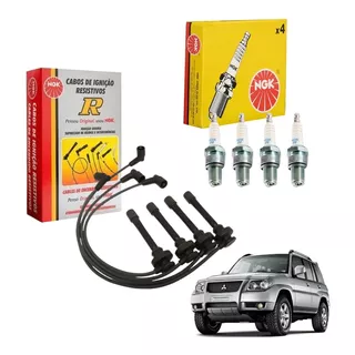 Kit 4 Velas + Cabo Pajero Tr4 2.0 16v Flex 2008 2009 2010 11