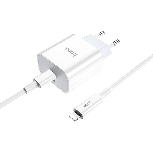 Cargador Pd Para iPhone 20w Hoco + Cable Lightning Color Blanco