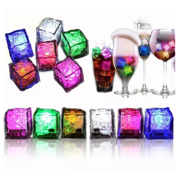 12 Cubos Hielo Led Luminosos Multicolor Fiesta Bebidas Bodas