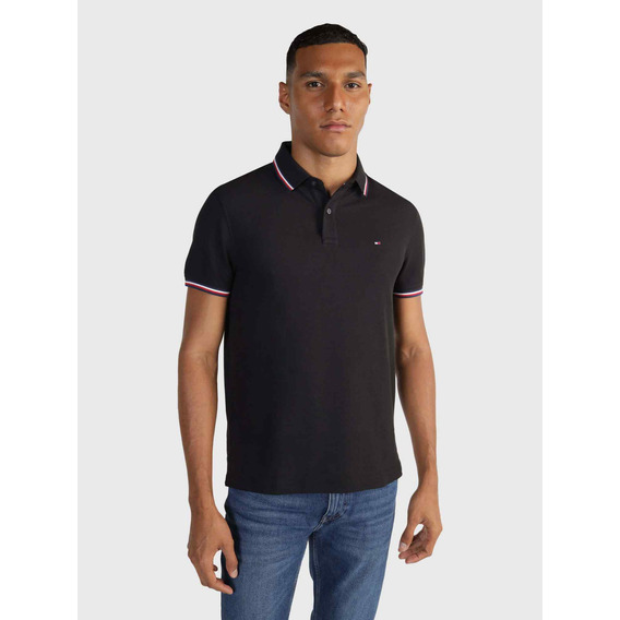 Polo Negra Con Logo Bordado De Hombre Tommy Hilfiger