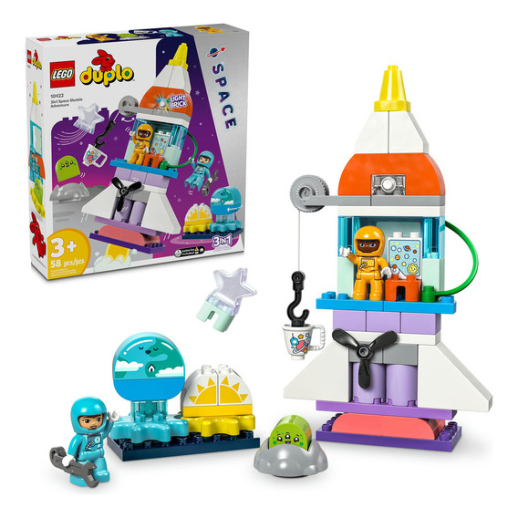 LEGO® DUPLO® Aventura en Transbordador Espacial 3en1 Cohete juguete de construcción educativo sobre ciencia y descubrimientos para niños y niñas de 3 años en adelante 10422