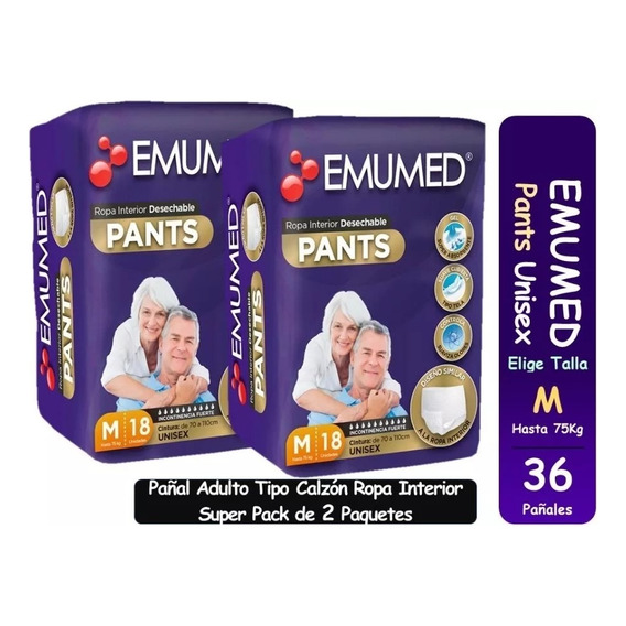 2pack Pañales Para Adulto Emumed Pants Talla M/g X36unidades