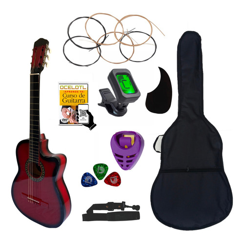 Guitarra Acústica Curva Ocelotl® Paquete Vital De Accesorios Color Rojo Orientación De La Mano Derecha 
