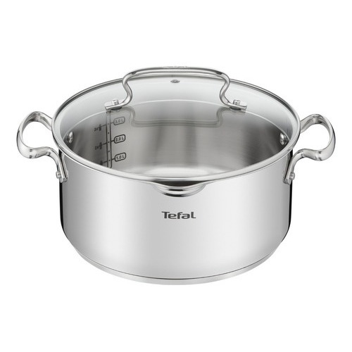 Olla Tefal 24 Cm + Tapa Acero Inoxidable Duetto Color Plateado