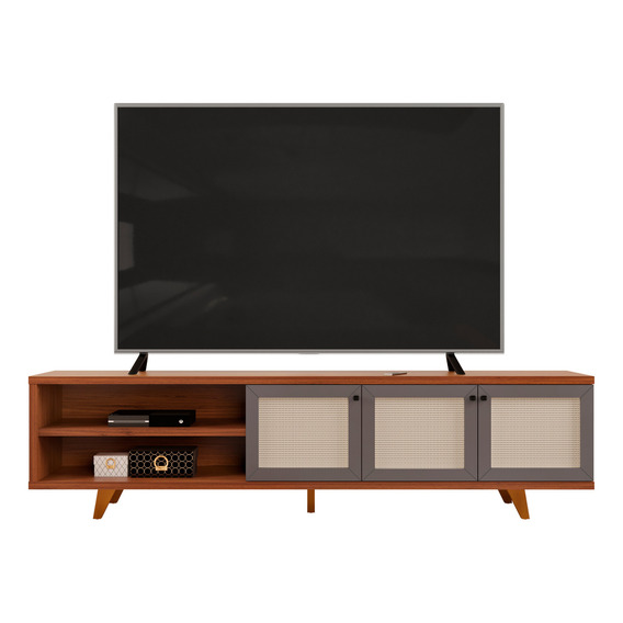 Moveis Mueble Para Tv De 75 Con Puertas Y Almacenaje Color Gris Oscuro Con Café