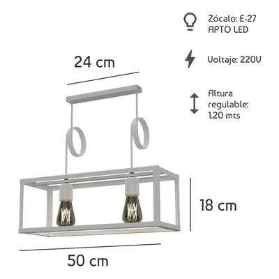 Colgante Cajón Recto Cubo 2 Luces Blanco Linea Luz Desing