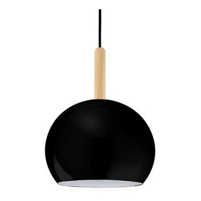 Colgante 1 Luz Bocha 22cm Negra Con Madera Luz Desing