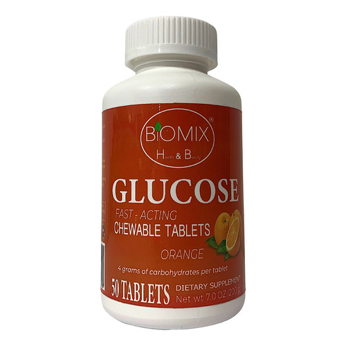 Biomix Health & Beauty - Glucosa De Acción Rápida Sabor Naranja 50 Tabletas Masticables