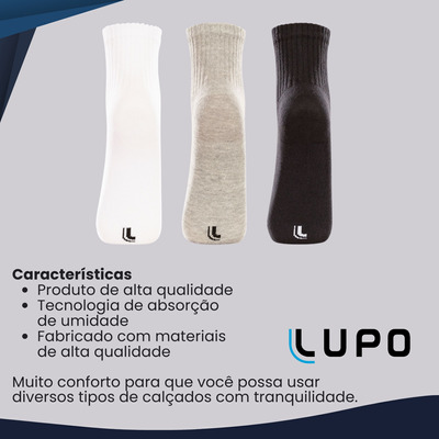 Kit 3 Pares Meias Lupo Cano Médio Esportivas Original