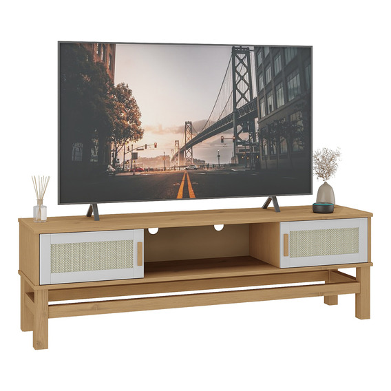 Rack Tv Aparador Audio Living  Madera Maciza Ratan  