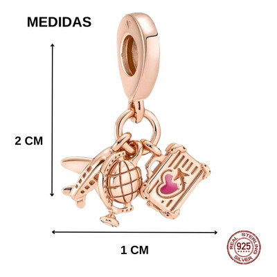 Charm Avion Globo Maleta Viaje Plata S925 Dije Rosa Gold