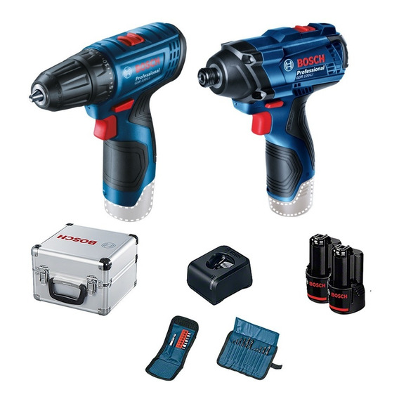 Taladro + Atornillador De Impacto Bosch 12v + 2 Bat + 23 Acc