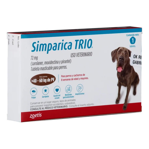 Simparica Trio Antiparasitario Perros De 40 A 60 Kg X 1 U