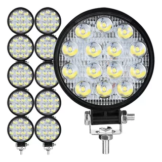 Kit 10 Un Farol De Milha Led Redondo 14 Leds 42w Universal