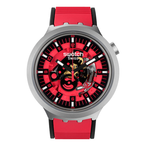 Reloj Swatch Red Juicy Color De La Correa Rojo Color Del Bisel Gris Color Del Fondo Rojo
