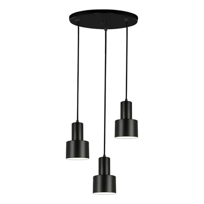 Colgante 3 Luces Nero Negro Apto Led E27 Base Redonda Negro