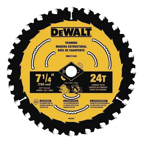 Hoja De Sierra Circular 7 1/4 Dewalt Dwa171424 24 Dientes