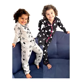 Kit 2 Pijama Inverno Americano Infantil Menina Frio Botões