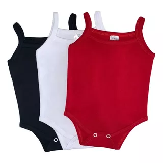 Kit C/3 Body Alcinha - Vermelho/branco/preto - Body Bebê