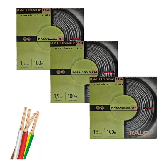 Pack X3 Cable Unipolar 1.5mm Kalop Normalizado (300 Metros)